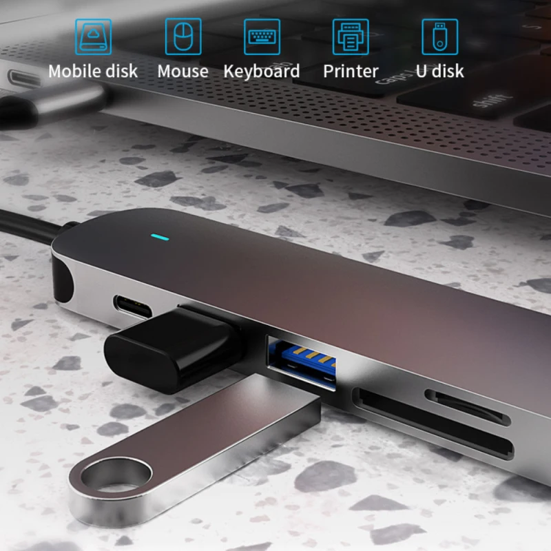 6 в 1 USB C док станция 3 0 Порты и SD/Разъем для карты TF 4K HDMI совместимость с креплением