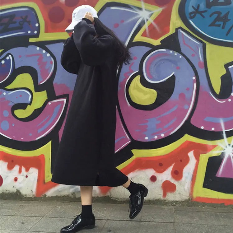 Женская мода женская уличная Толстовка длинная Макси Осень Зима Платья платье