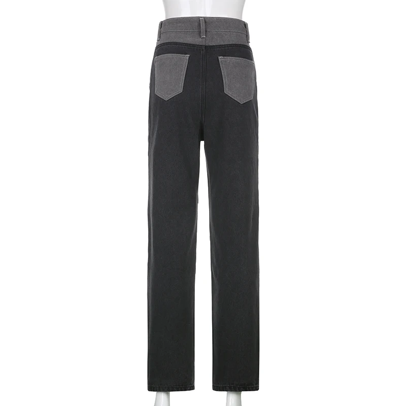 

Fashion Patchwork Skinny Straight Jeans Women 2021 High Waist Pocket Sexy Color Block High Street Long Grey Denim Pants