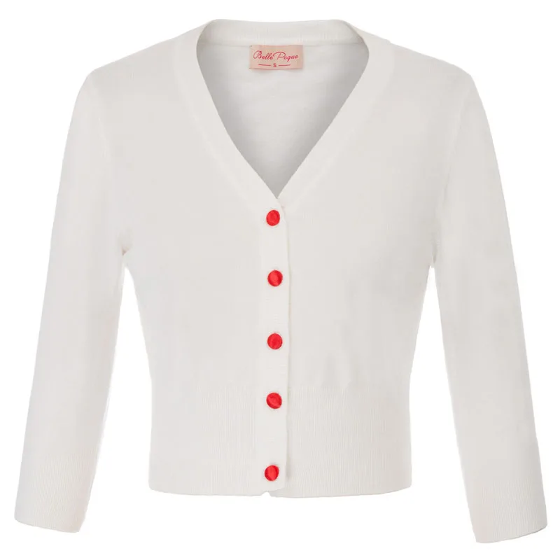 White Belle Poque Женский вязаный свитер с вышивкой, кардиган, верхняя одежда, укороченная куртка, пальто, топы размера плюс с v-образным вырезом - Цвет: White
