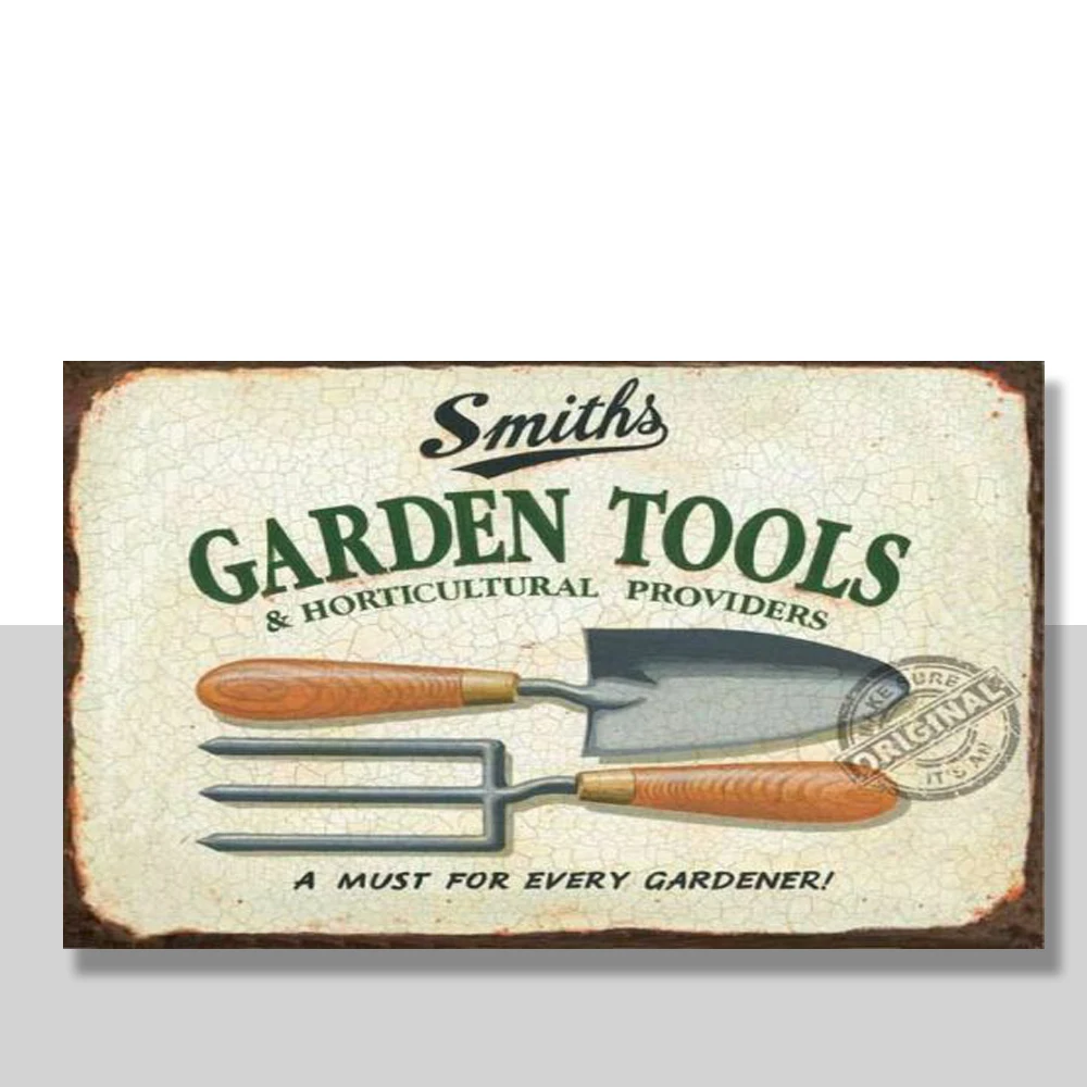 

Smiths Garden Tools, Gardening, Gardener, Fork Trowel Old, Small Metal Tin Sign