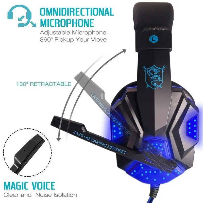 hobbylane over ear gaming headset with mic and led light game electronic sports ear buds for laptop cellphone ps4 headphones ps5 free global shipping