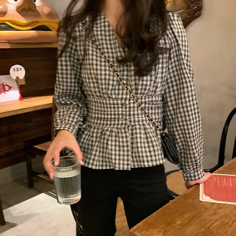 Блузка Женская Осенняя в клетку с длинным рукавом | одежда