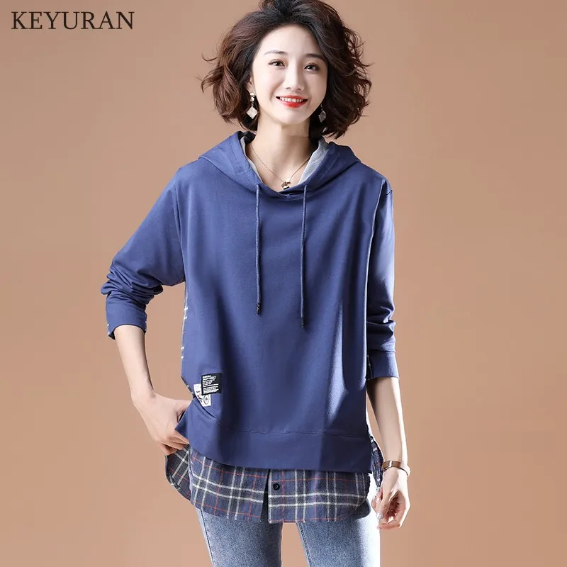 Толстовка Женская в клетку с капюшоном Модный повседневный Свободный свитшот