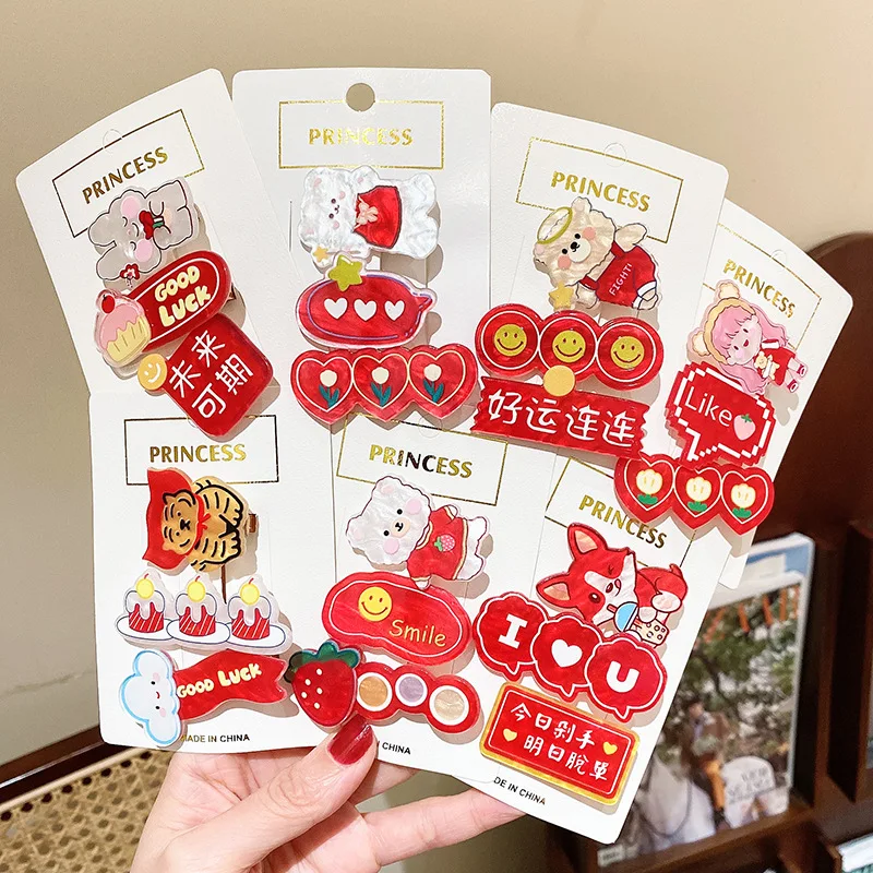 3 шт./компл. красные заколки для волос в виде животных круглая заколка аксессуары -