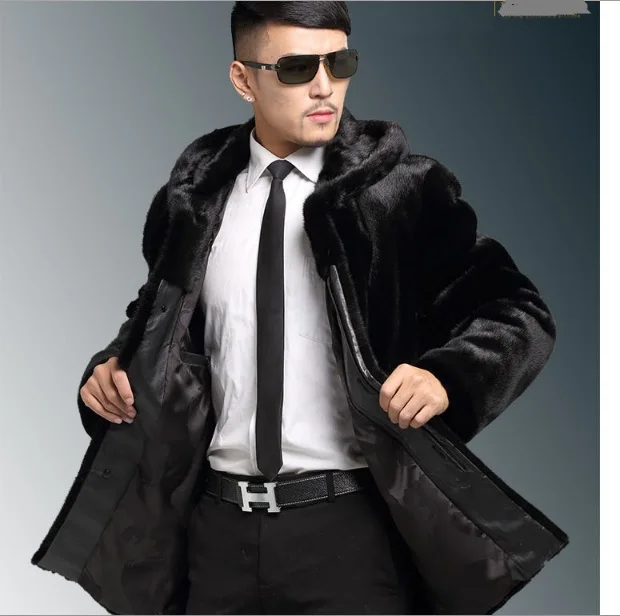 2019 Мужская зимняя кожаная куртка с капюшоном пальто из искусственного меха