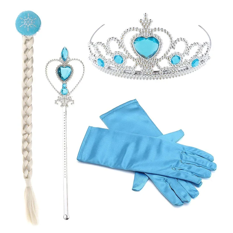 

Disney girls Frozen Princess Little Girls Kids Frozen Elsa Dress Up Accessories Crown Braid Wand Blue Gloves Set