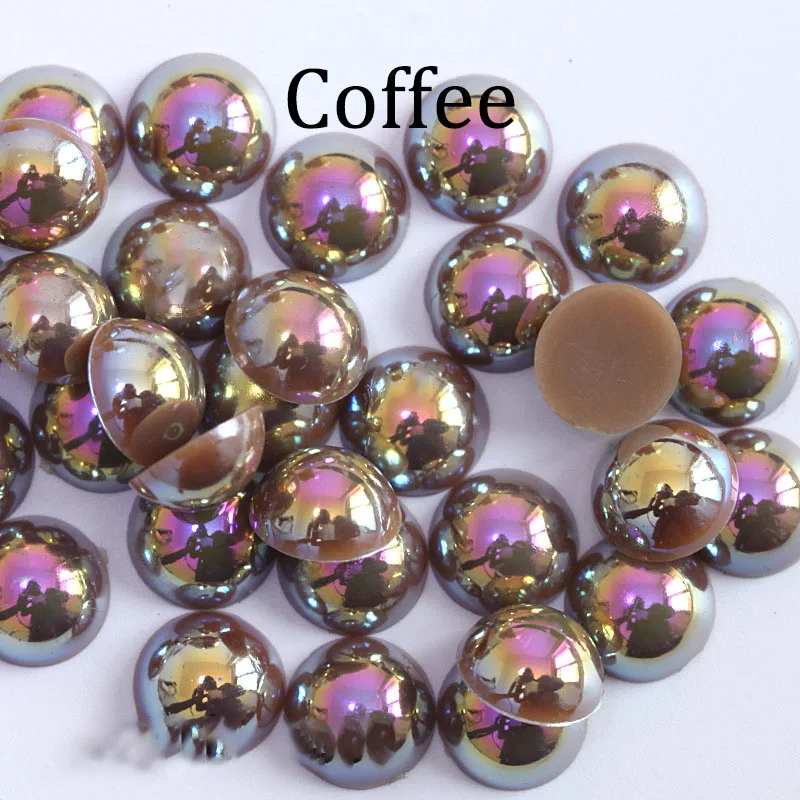 Coffee ABS имитация жемчуга бисер плоская задняя сторона 2 3 4 5 6 8 10 12 14 мм AB цвета Кабошон полукруглый бисер Украшение для альбома DIY аксессуары - Цвет: Coffee