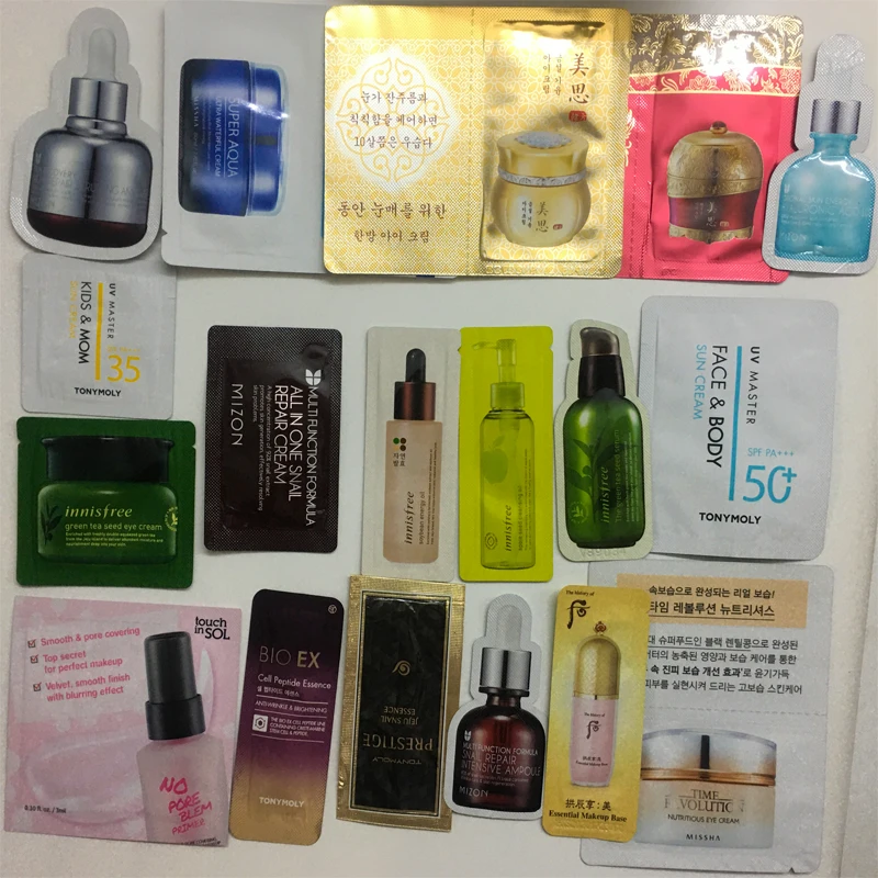 

Korea Cosmetics Samples Trial Kit ( Random 20pcs) MIZON Moisturizing Cream MISSHA Anti Wrinkle Whitening Essence Face Serum