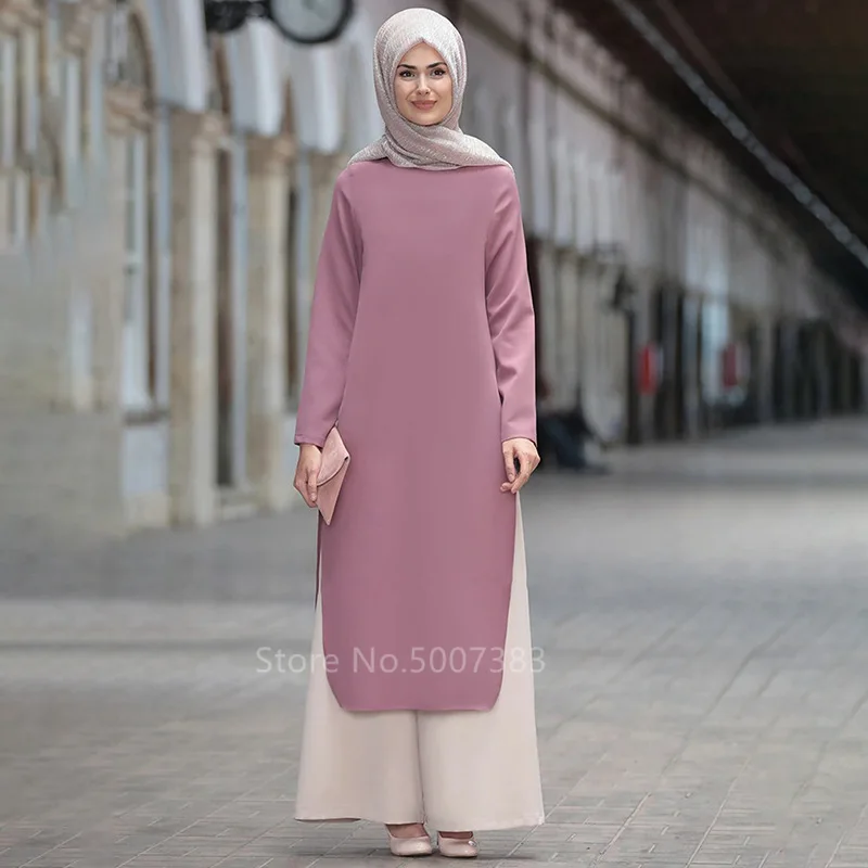 

Abaya Turkish Islamic Malaysia Solid Muslim Dress Long Sleeve Dress Women Middle East Split Robe Musulmane Kaftan Dubai Clothing