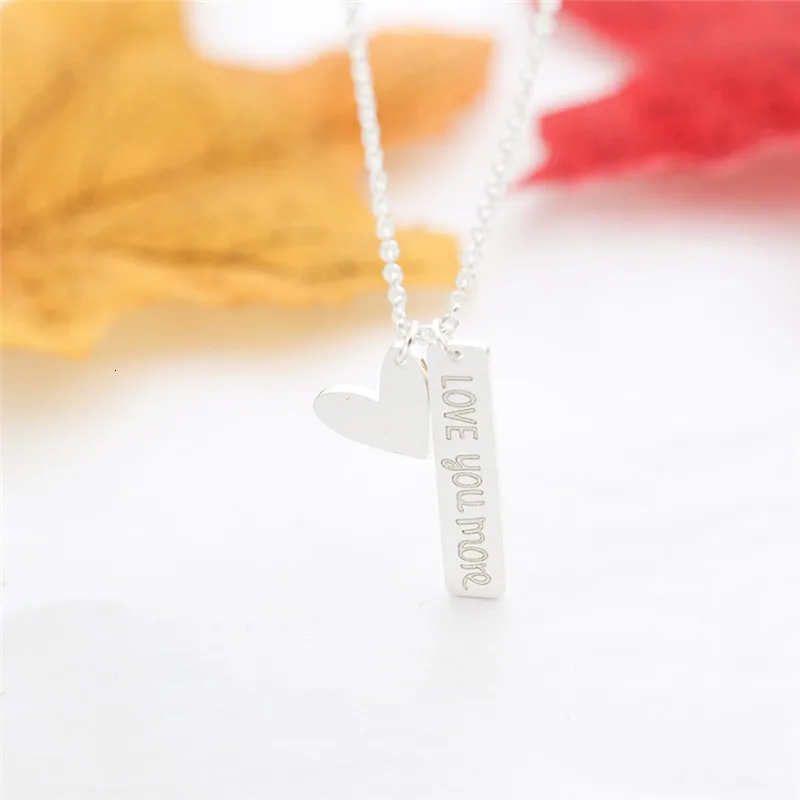 Love You More ожерелье с серебряным сердцем для женщин, ювелирные изделия для подружки невесты, цепочка из нержавеющей стали, подарок на день Святого Валентина, Bijoux Femme
