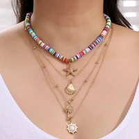 vintage multilayered necklace set for women sun starfish shell pendant soft pottery bohemia choker necklace trend jewelry am3193