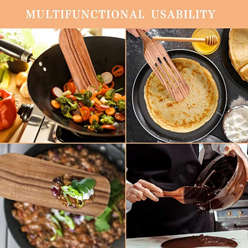 

1Set Wooden Cooking Utensils Set, Kitchen Utensil Set Spurtle Spatula Sets Wooden Utensils for Stirring, Mixing