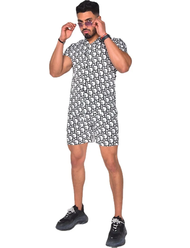 

Men's summer digital letter printing suit trendy, comfortable, skin-friendly, sweat-absorbent casual shorts and tops