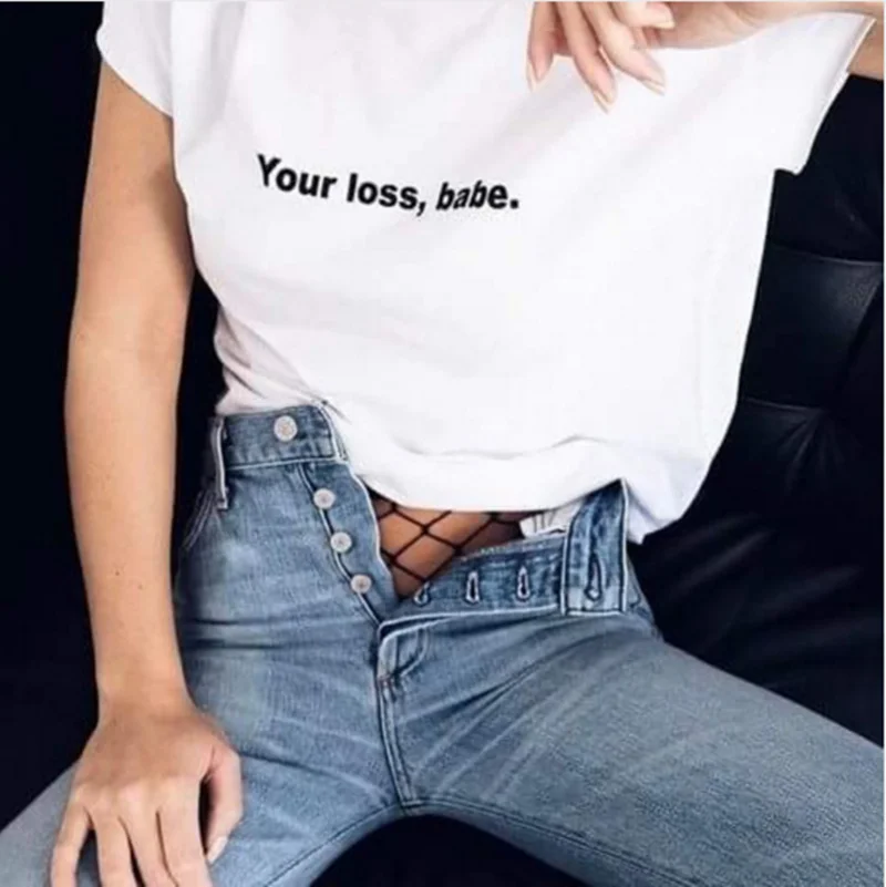 Фото Женская футболка с надписью your loss Baby хлопковая Повседневная забавная для девушек