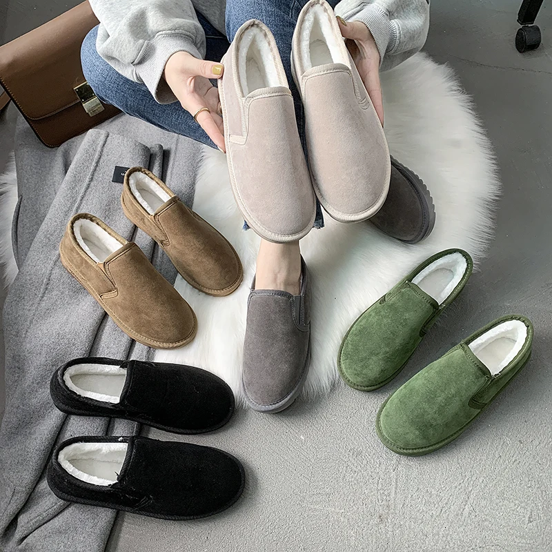 

2021 Winter New Arrival Cotton Shoes Flat Heel Round Toe Plush Loafers Plus Size Women Snow Flats
