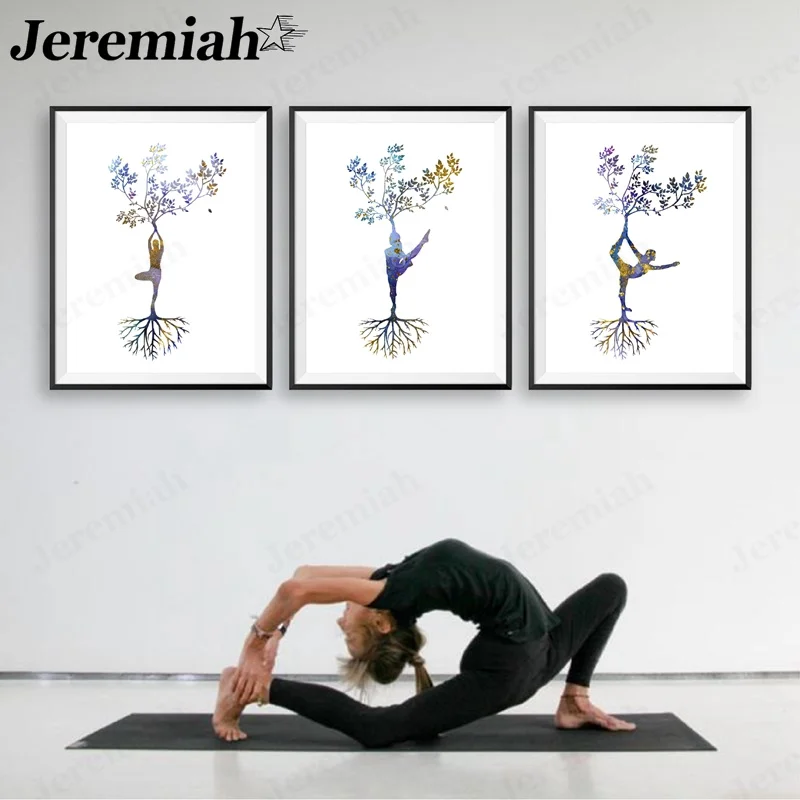 

Modern Yoga Woman Canvas Poster Creative Yoga Poses and Plant Painting Wall Art Nordic Minimalist Room Home Decoration