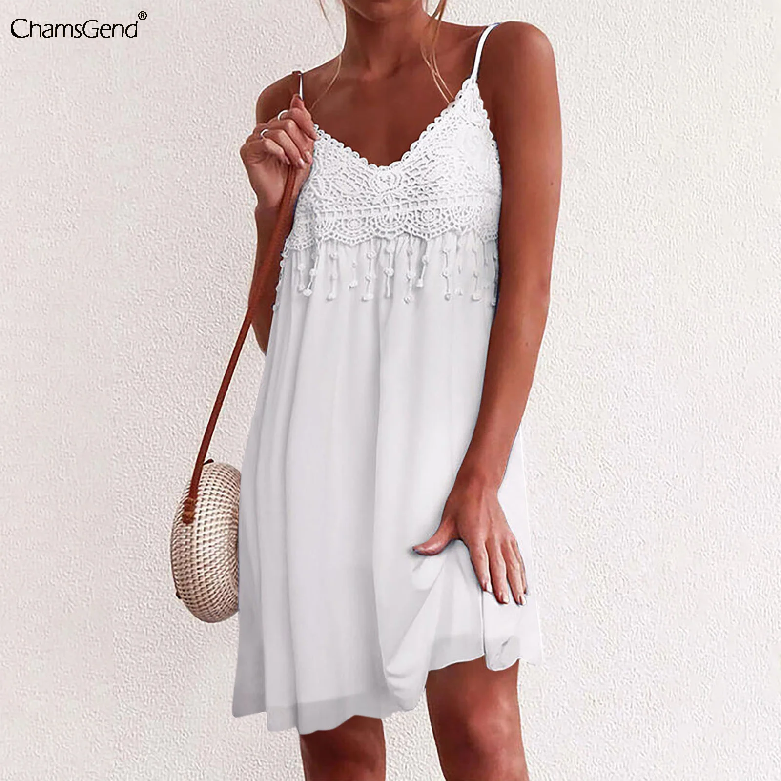 

Sexy Dress Spaghetti Strap Dress Women Casual Loose Lace Hem Dresses For Women Short Summer Sleeveless Mini Dress Vestidos