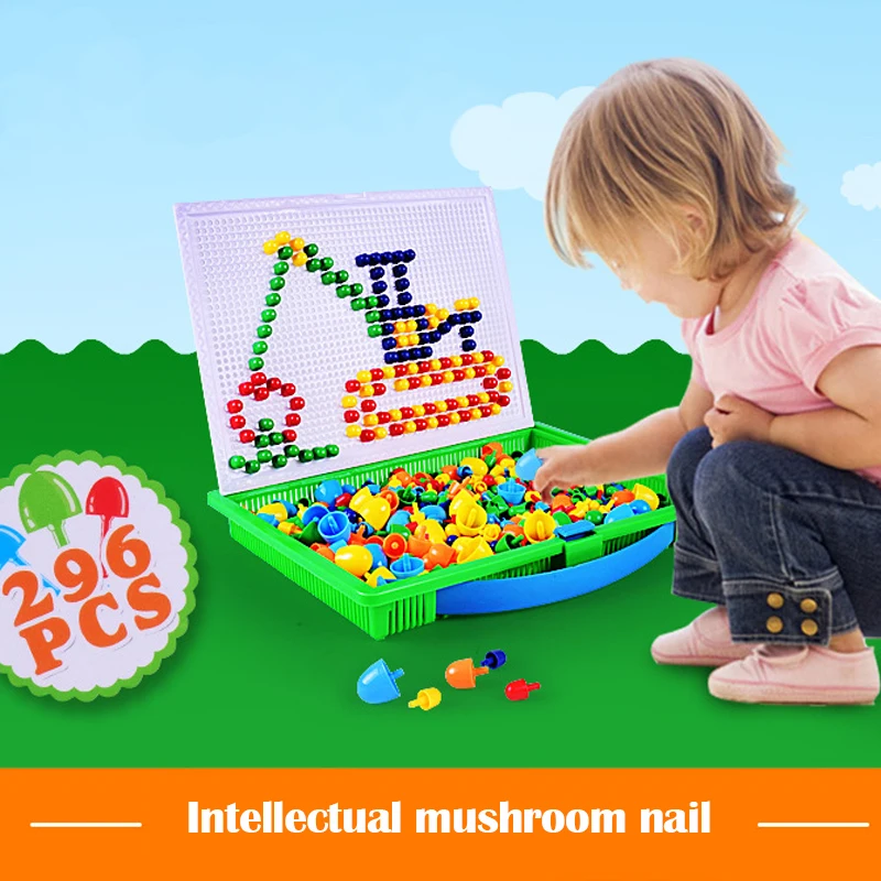 Children's Mushroom Nail Educational Insert Board 296 Piece Combination Mosaic Handmade Science and Education Toys puzzle 3d