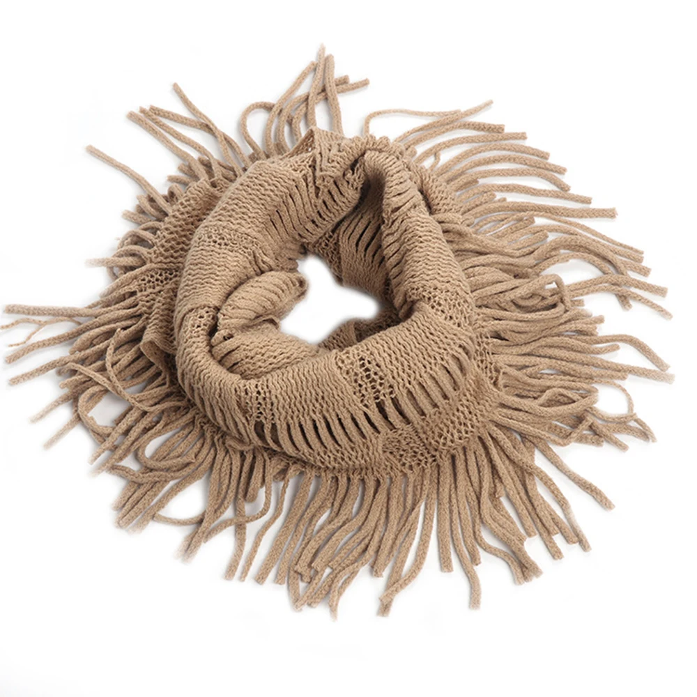 Women Wool Knit Tassel Warm Fall Winter Infinity Scarf Soft Shawl fringed bib Female Cashmere Wrap Blanket Tippet |