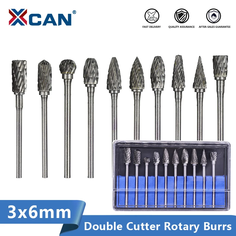 

XCAN 3x6mm Rotary File Tungsten Carbide Milling Cutter Double Cut Rotary Burrs for Dremel Rotary Tools