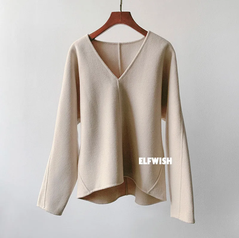 Женский кашемировый шерстяной свитер кремовый джемпер с V-образным вырезом