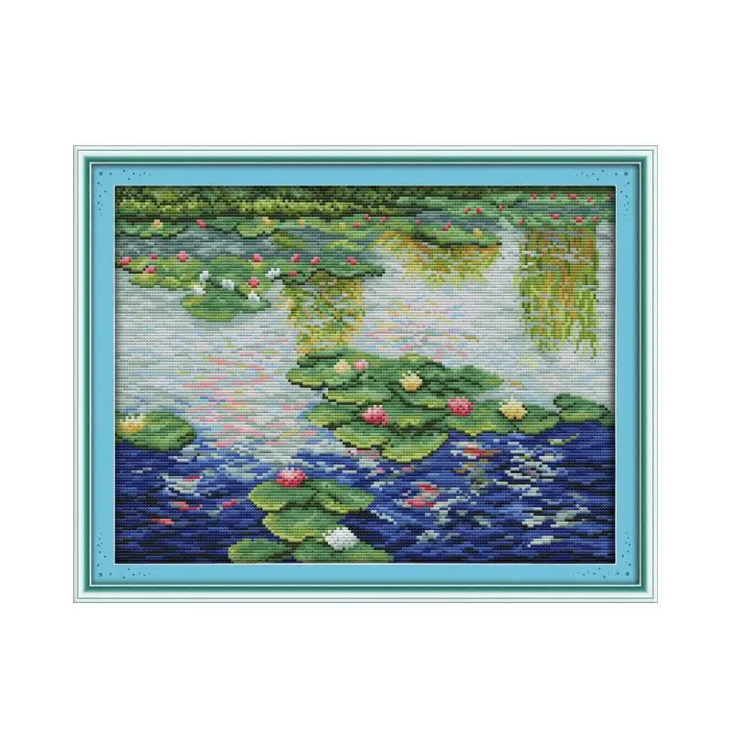 

Water lily in the pond cross stitch kit flower 18ct 14ct 11ct count printed canvas stitching embroidery DIY handmade needlework