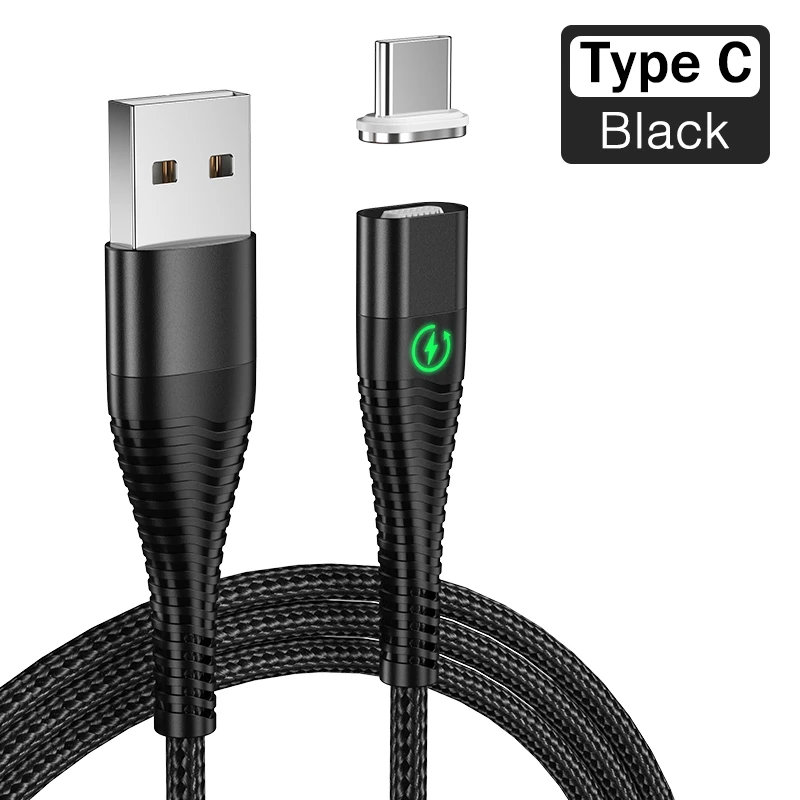 Магнитный USB кабель ROCK светодиодный светильник Micro usb type-C кабель для iPhone XS X Быстрая зарядка usb type C зарядный провод шнур для samsung - Цвет: Black fro USB C
