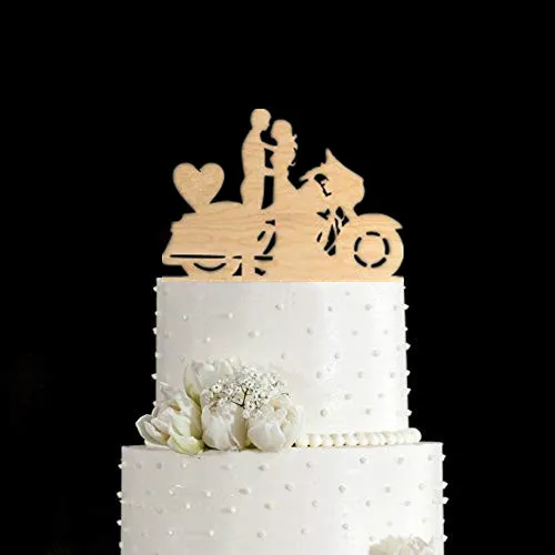 Смешной стиль деревенский деревянный Мотоцикл торт Топпер акриловый свадебный с