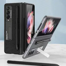 Fashion PU Leather Lychee Pattern Pen Slot Case For Samsung Galaxy Z Fold 3 5G Phone Cover With Holder Luxury Cases For Fold3