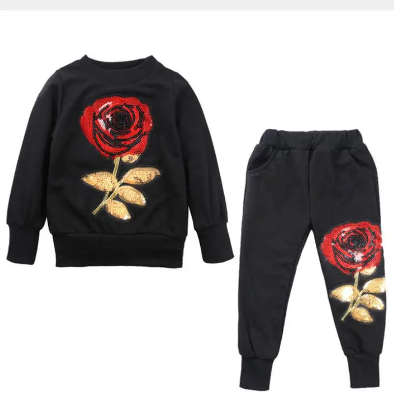 2020 новая весенне осенняя одежда с вышивкой и блестками для девочек топ розой +