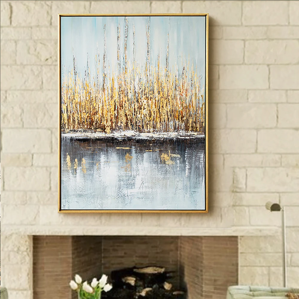 

Large Modern Abstract Landscape Oil Painting On Canvas Hand Painted Wall Art Lake Reed Painting Cuadros Grandes Decoracion Salon