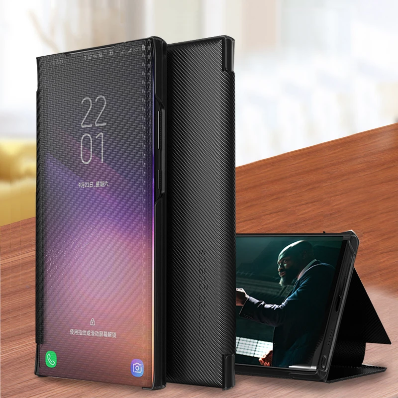 Роскошный чехол с окном Smart View из карбонового волокна для iPhone 11 12 Pro 13 Mini Max XR X XS 8 7 6 6S Plus SE 2020 Funda Cover on.