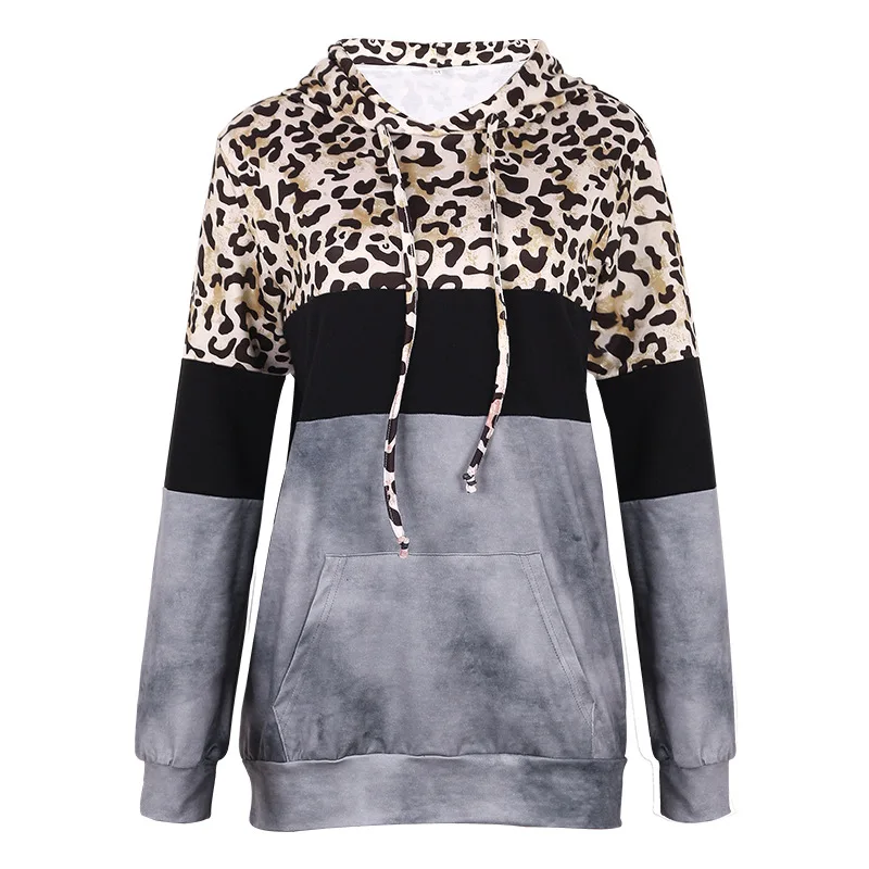 

New Spring And Autumn Cross Border European And American Women's Leopard Print Loose Long Sleeve Hooded Sweater Om9468