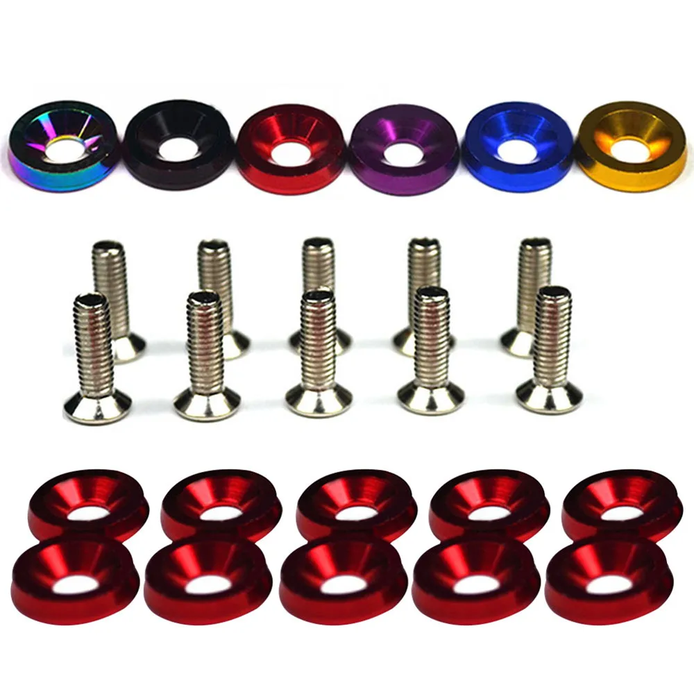 

10PCS M6 JDM Car Modified Hex Fasteners Fender Washer License Plate Bolts Fender Washer Bumper Engine Concave Screws Car styling