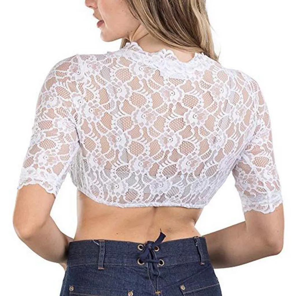 

sexy crop tops women see through Lace Blouse For Oktoberfest d90926