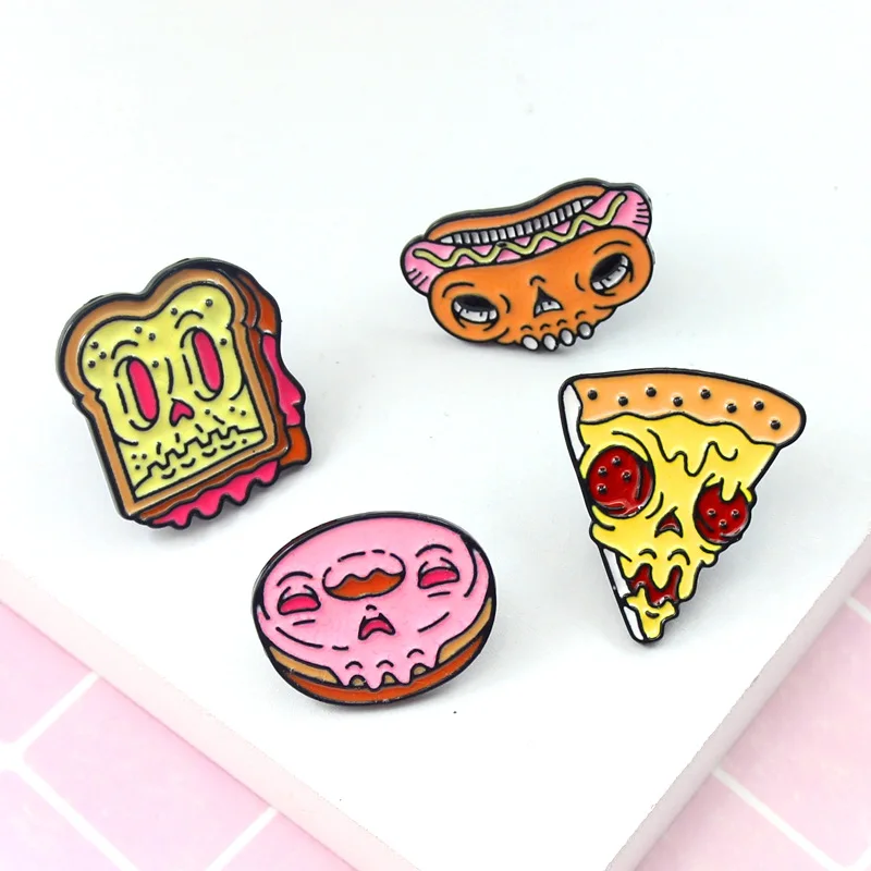 Значки с героями мультфильмов Скелет еда брошь забавные булавки Эмаль Булавка