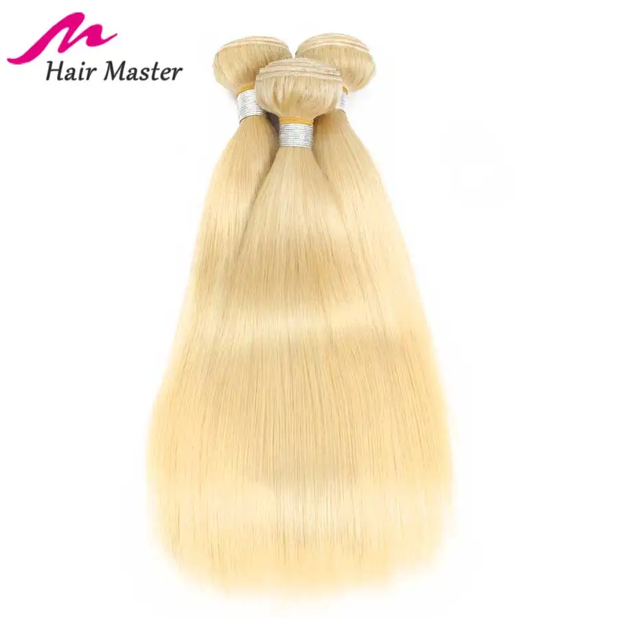 Hair Master Malaysian 613 Straight Hair Weaving 3 Platinum Bundles Remy Human Hair Honey Blonde Hair Extensions