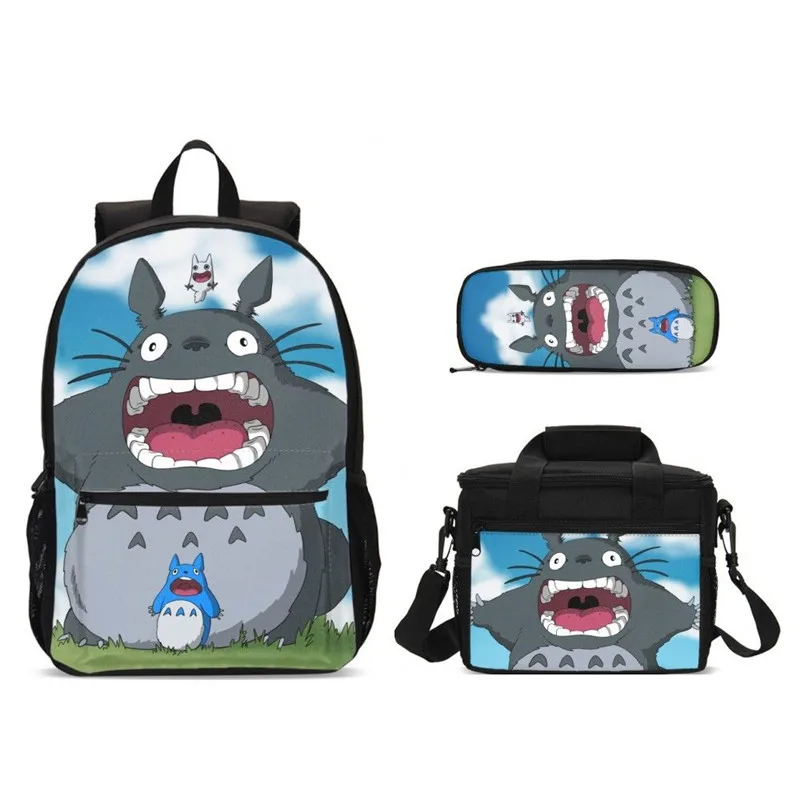 

2019 3pc Totoro Print School Bags Set With Food Bags Cute Children Kids Student School Backpack For Teenage Girls Book Bags Set
