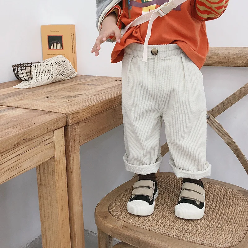 Осень 2019 повседневные вельветовые широкие брюки для маленьких мальчиков милые