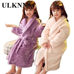 Imported ULKNN Winter Children's Bathrobe Pajamas For Girls Kids Sleepwear Robe 2-14 Years Teenagers Pyjamas 