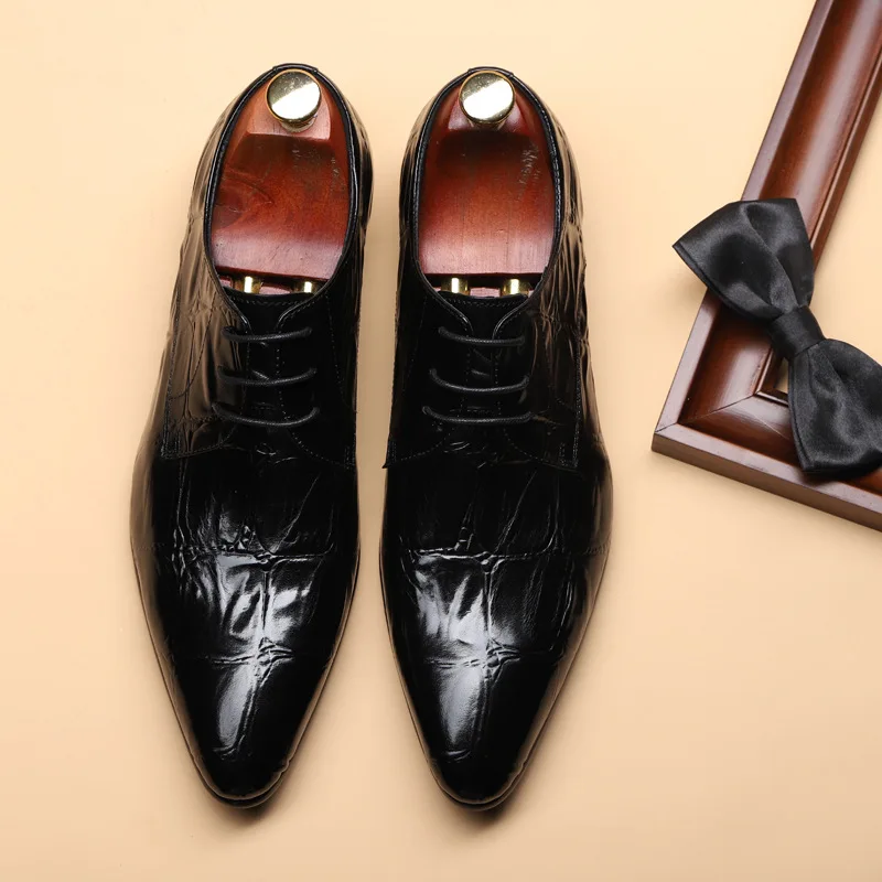 

Туфли-оксфорды мужские классические, натуральная телячья кожа, с крокодиловым узором, на шнуровке, удобные Формальные, роскошные F84