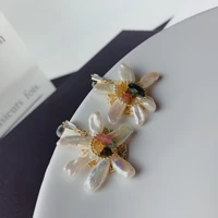handmade natural freshwater baroque pear flower gold stud earring for women luxury charms jewellery party gift