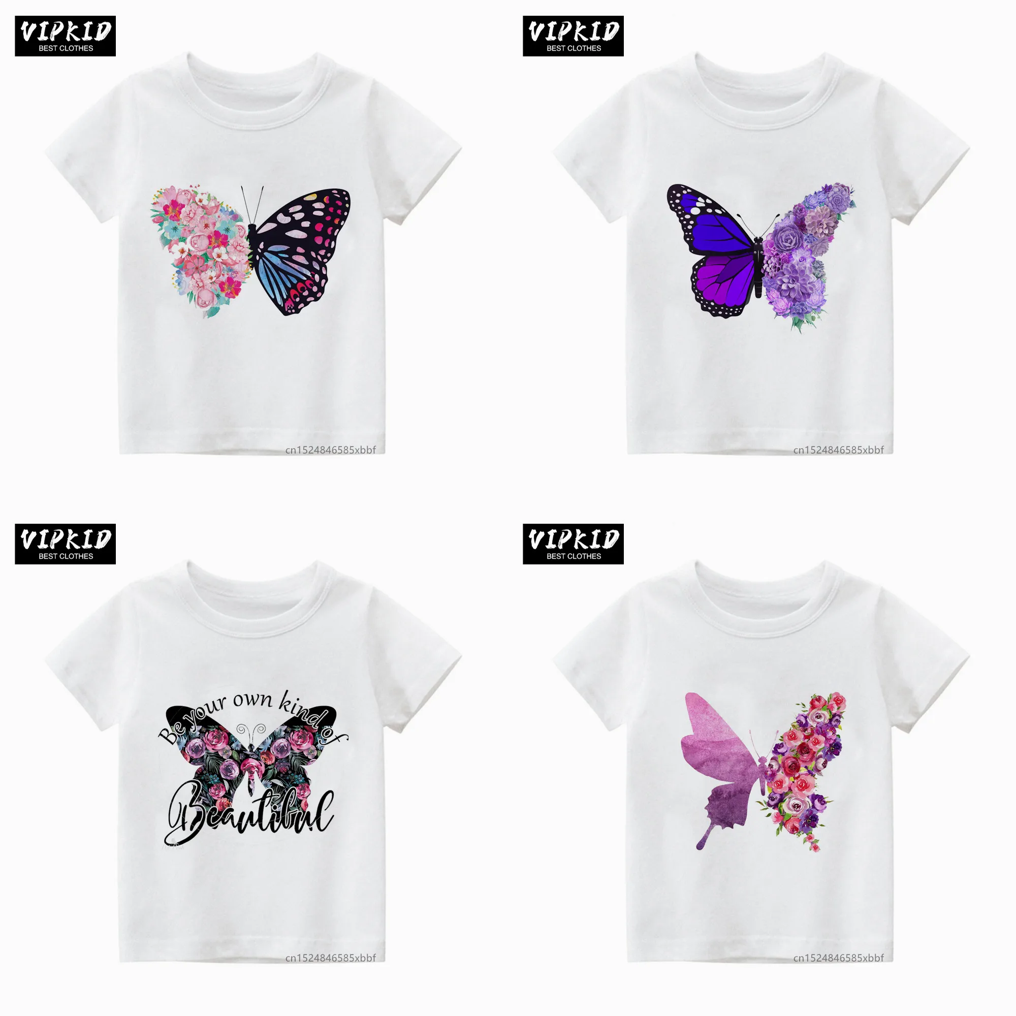 

Floral Watercolor Butterfly Baby Cute Kids Happy Birthday Girl Short Sleeve T-shirt Childrens Gilr Boy Tops Tee,Drop Ship