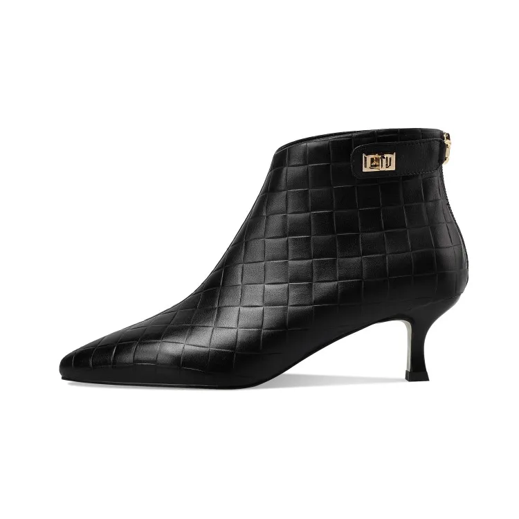 

MLJUESE 2021 women Ankle boots Cow leather Winter short plush Pointed Toe Zipper Buckle Strap High heels female boots size 39
