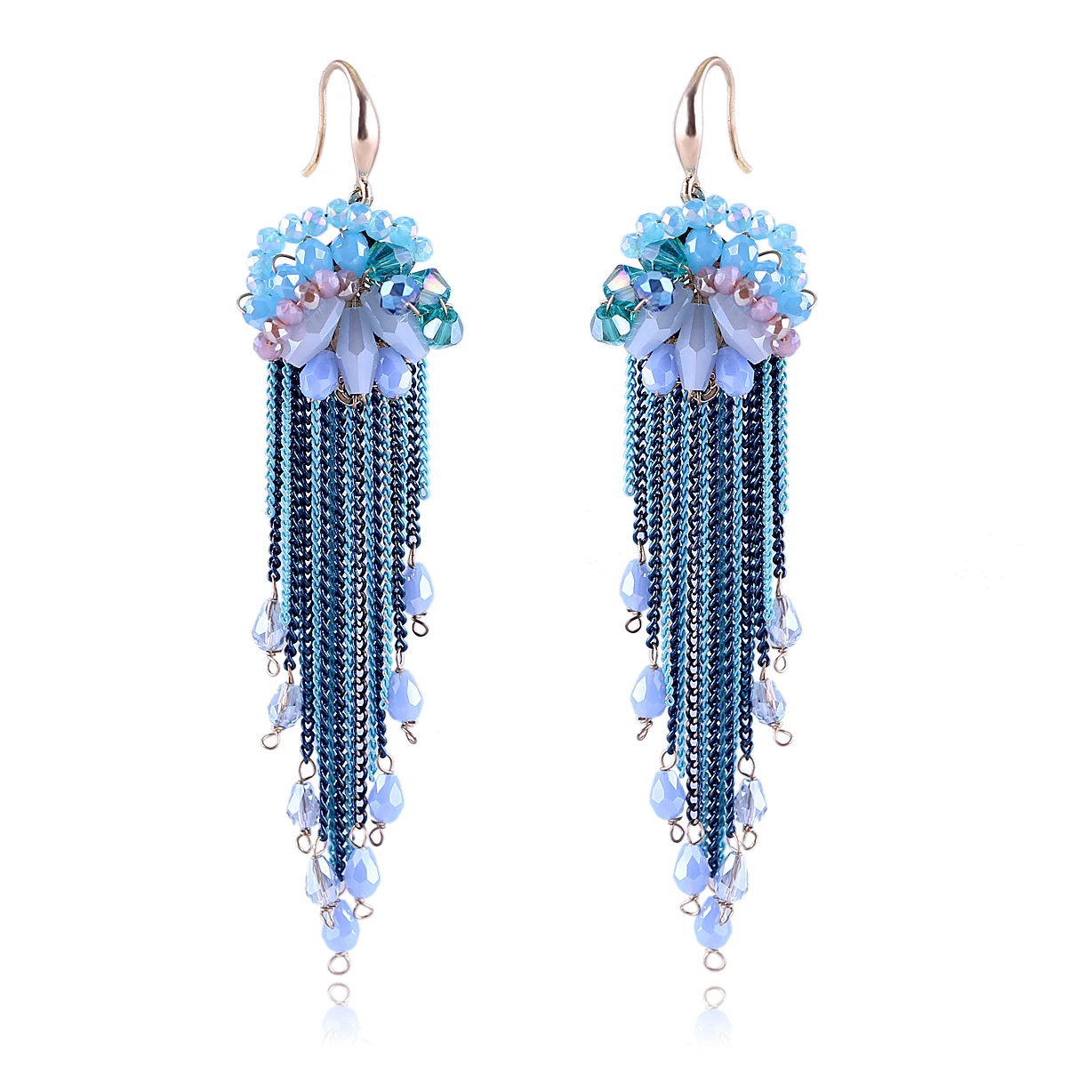 Женские серьги с кристаллами позолоченные сережки Крючки ручной работы бусинами