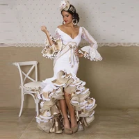 retro palace style mermaid lace prom dresses 2022 full flare sleeves high low ruffles evening gowns vestidos de c%c3%b3ctel