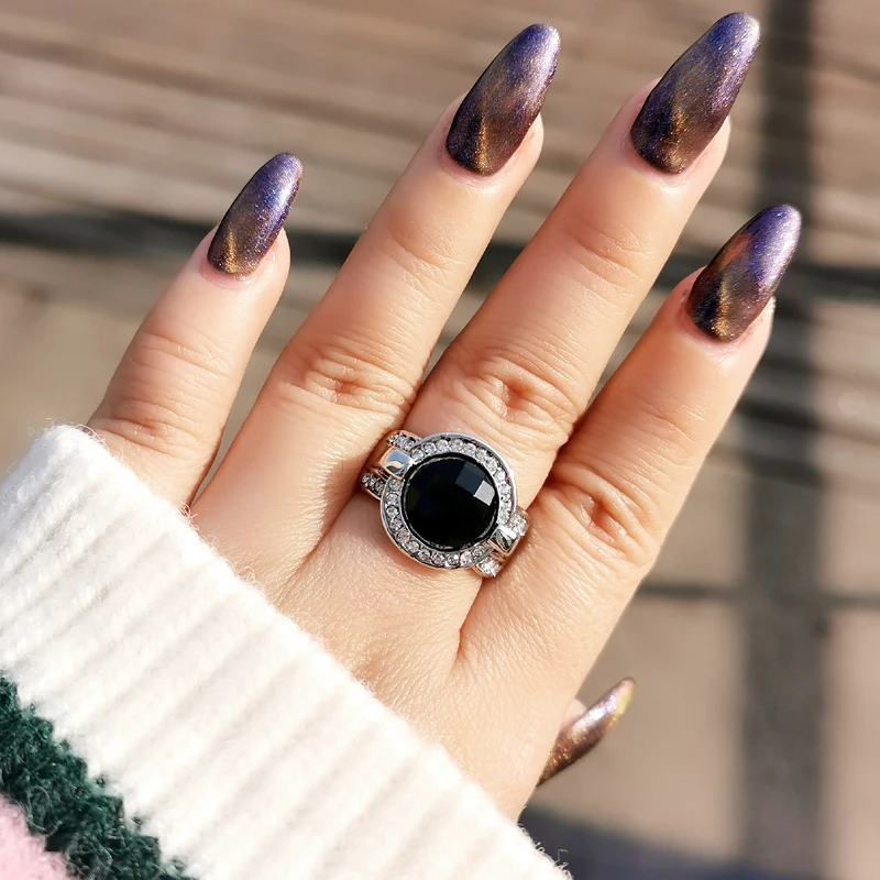 LEEKER винтажные круглые черные акриловые кольца для женщин Серебряный цвет кольцо