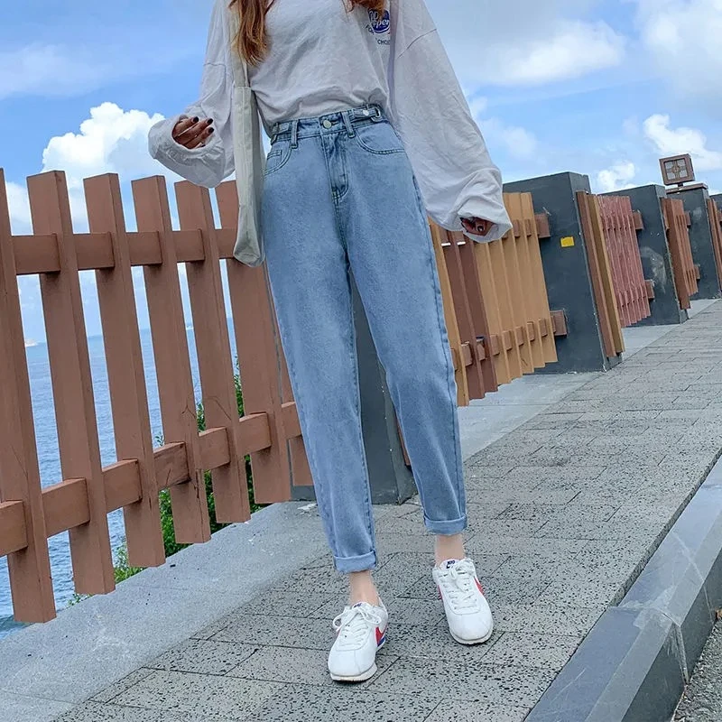 DIMI Slim Denim Pencil Pants Trousers High Waist Women Jeans Adjusted Button 2021 New Harem Pants Straight Loose Autumn