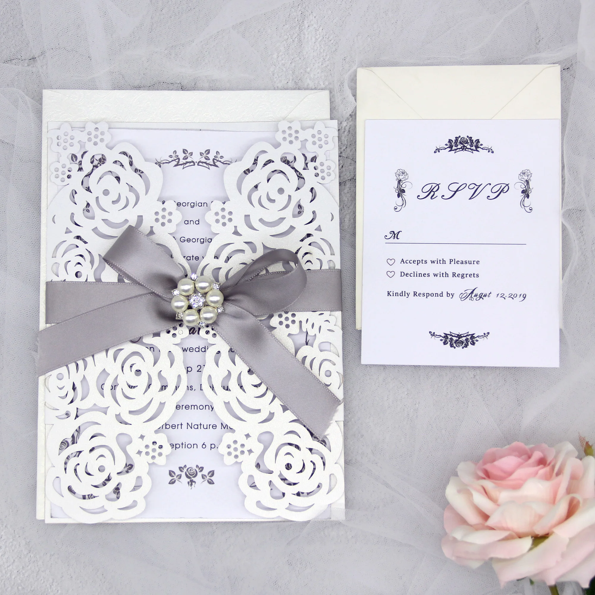Elegant rose Laser Cut  Wedding Invitation Card Engagement Birthday Baptism Invitations
